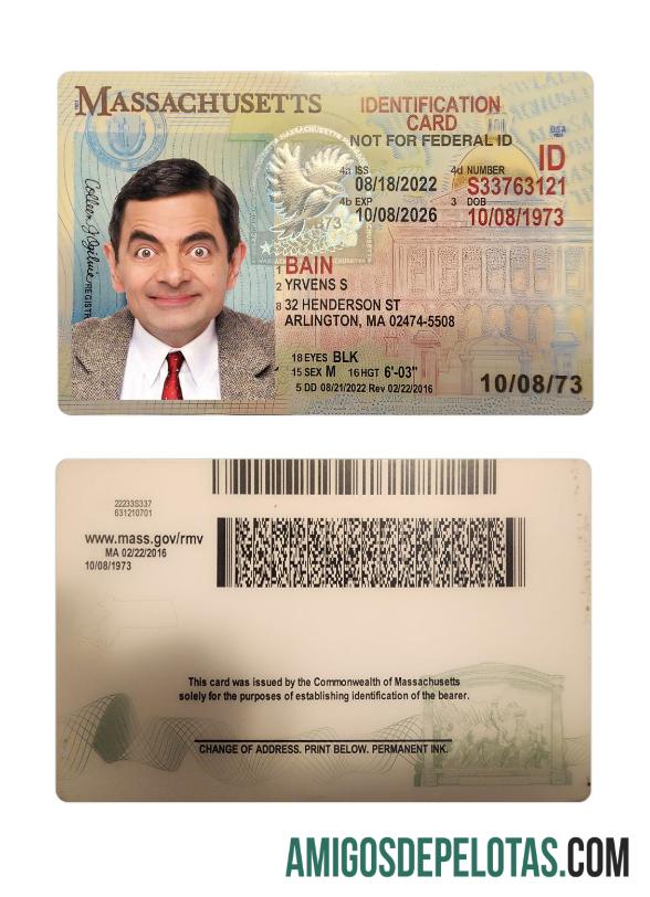 Modelo de cartão de identificação de Massachusetts dos EUA